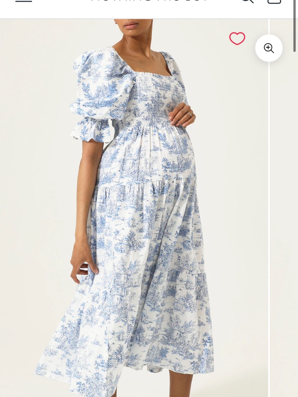 Nothing Fits But Kiko Blue & White Toile Puff Sleeve Linen Cotton Blend Dress M